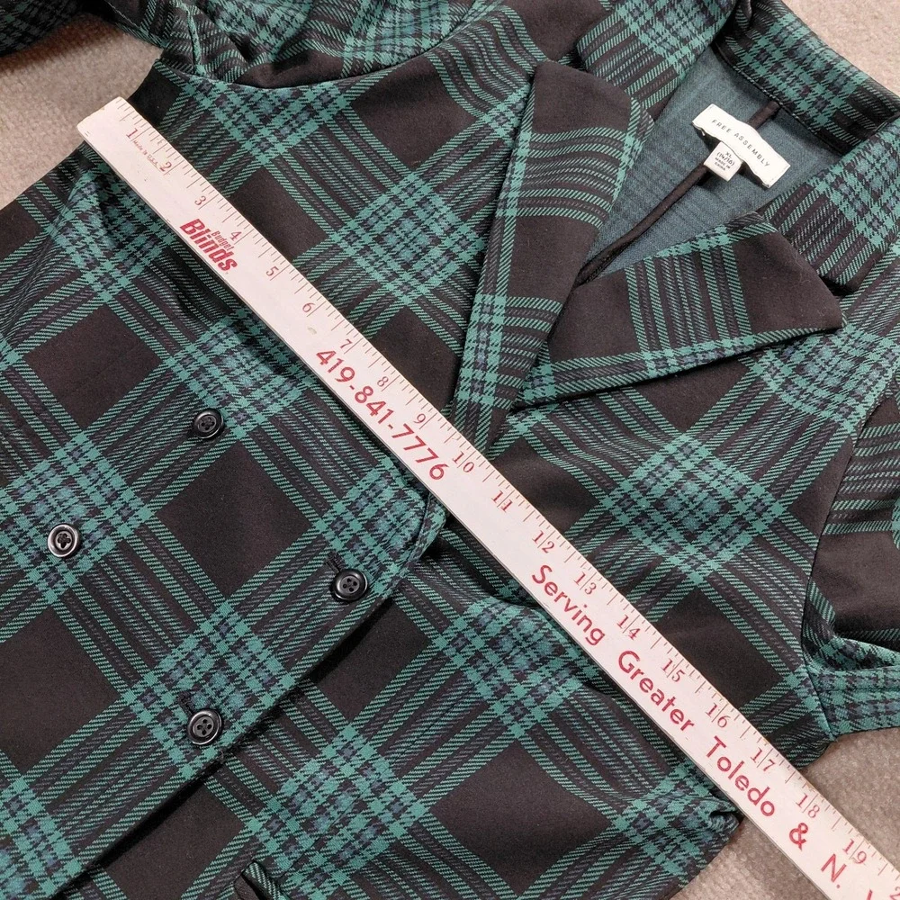 Free Assembly Long Plaid Blazer Youth Girls XL 14/16 Green Blue Black Preppy